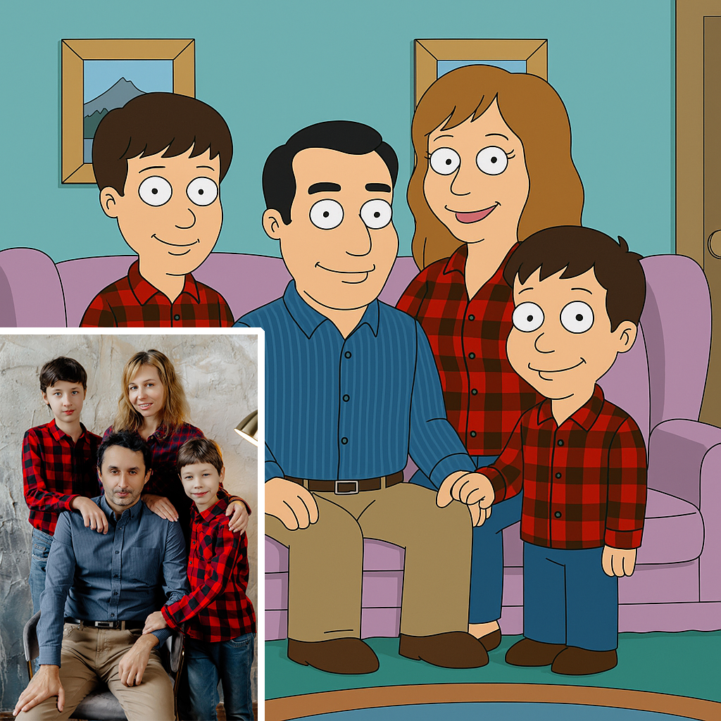 Family Cartoon Portrait – Sitcom Style